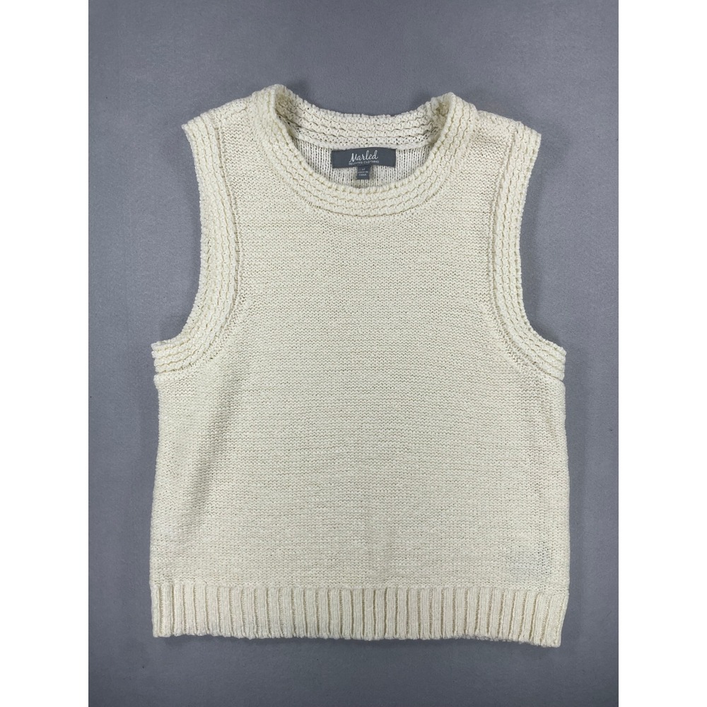 Marled Reunited Clothing Cream Knit Sweater Vest Sleeveless Crew Neck Ivory Med